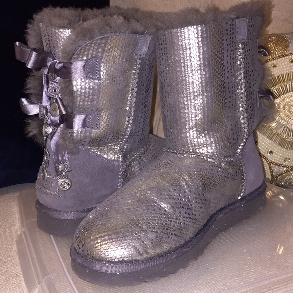 Metallic Silver Bow UGG Boots.